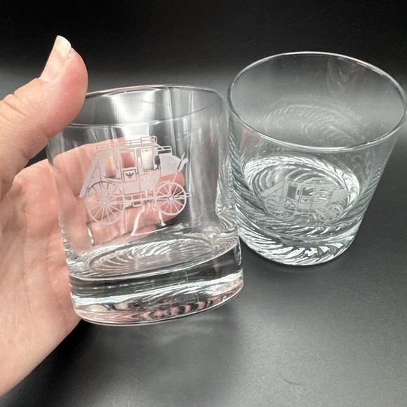 The Unbranded Brand Other - Vintage Cocktail Glasses Western Stagecoach‎ Barware Whisky Lowball Set 2 3.5"